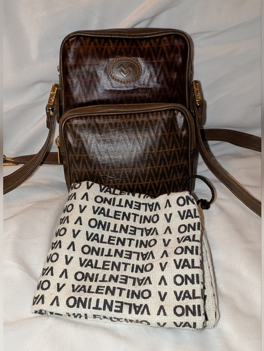 Valentino Monogram Crossbody with Branded Dust Bag Vintage Two Tone Brown GUC